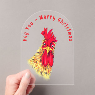 Funny Rooster Christmas Card - Custom Text Acrylic Invitations