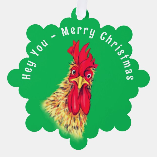 Funny Rooster Christmas Ornament Card Custom Text (Front)