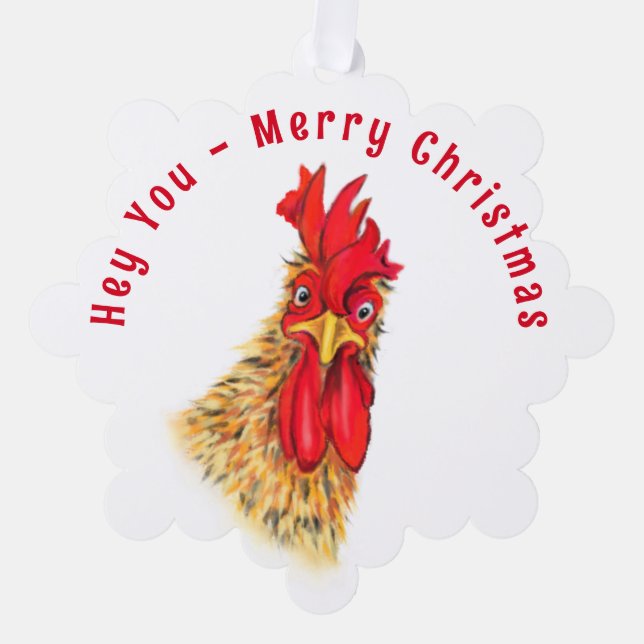Funny Rooster Christmas Ornament Card Custom Text (Front)