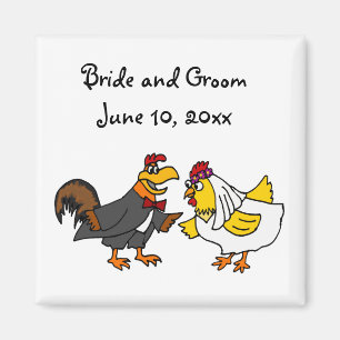 Funny Rooster Groom and Hen Bride Wedding Magnet