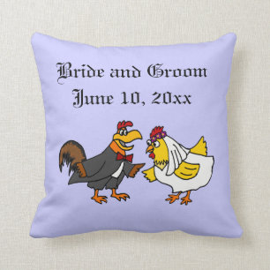 Funny Rooster Groom and Hen Bride Wedding Throw Pillow