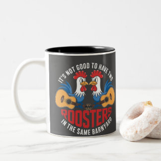 Funny Rooster Guitar Duo | Barnyard Music Humor Two-Tone Coffee Mug