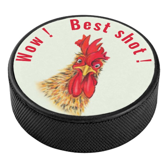 Funny Rooster Hockey Puck - Custom Text (3/4)
