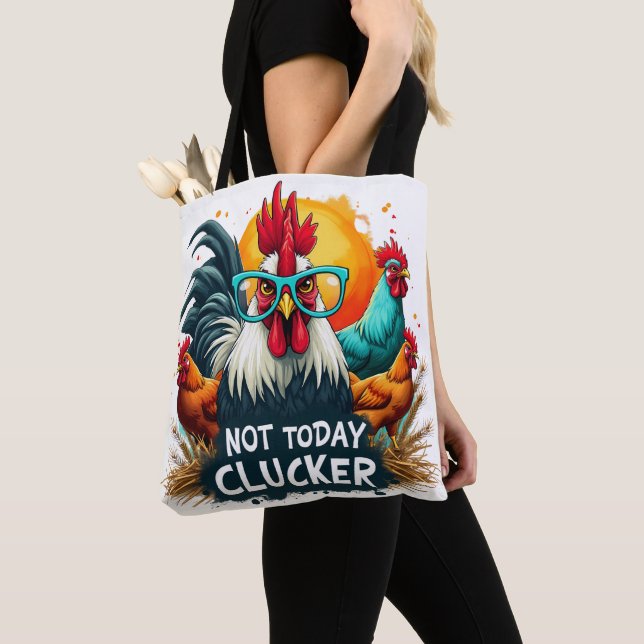 Funny Rooster "Not Today Clucker" Farm Life Art Tote Bag (Close Up)