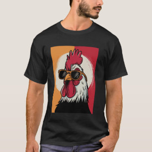 Funny Rooster Retro Rooster Graphic Wearing Sungla T-Shirt
