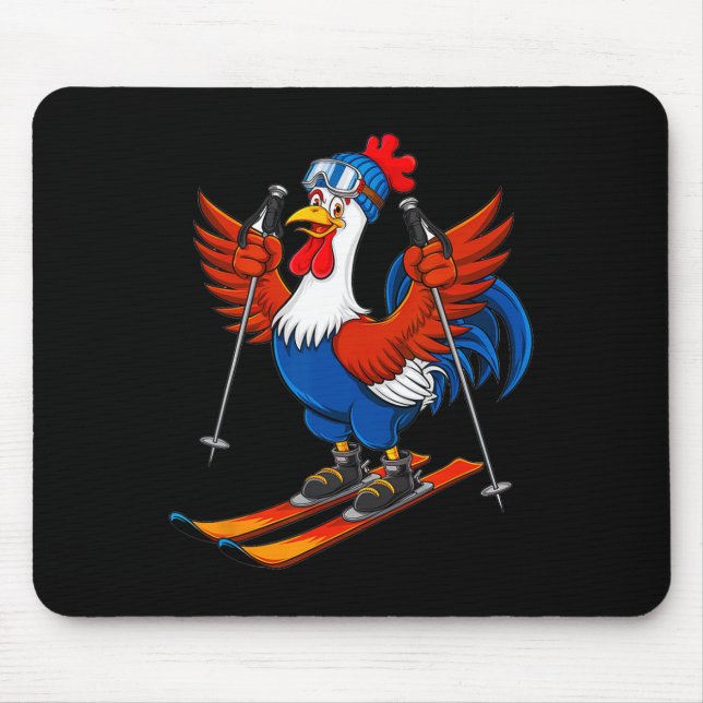 Funny Rooster Skiing Adventure Cartoon  Mouse Pad (Front)