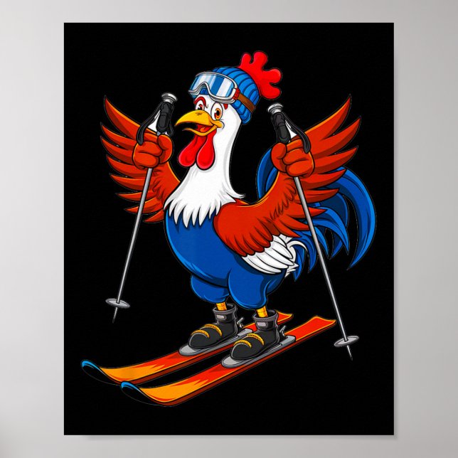 Funny Rooster Skiing Adventure Cartoon  Poster (Front)