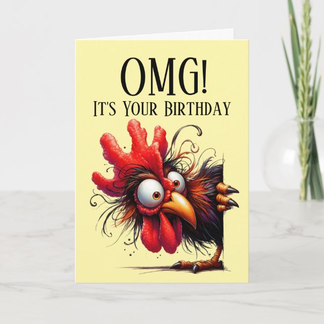 Funny Rooster Theme Birthday Card (Front)