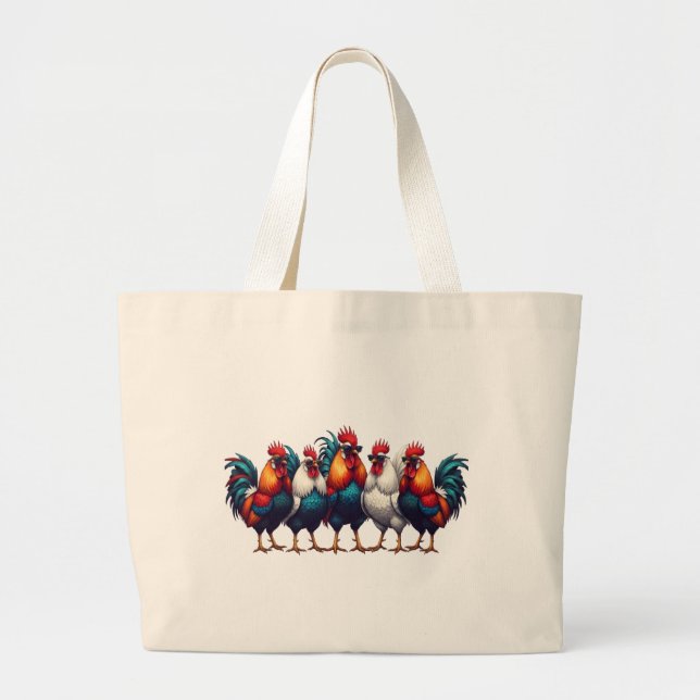 Funny Rooster Tote Bag with Sunglasses (Front)