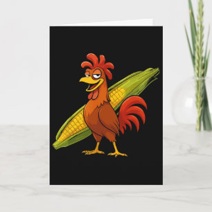 Funny Rooster With Corn Cob Thanksgiving Chicken F Card