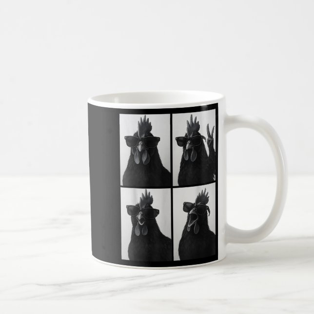 Funny Rooster With Sungles Photobooth Selfie Farm  Coffee Mug (Right)