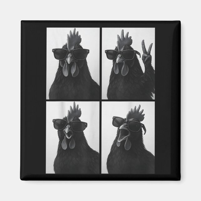 Funny Rooster With Sungles Photobooth Selfie Farm  Magnet (Front)