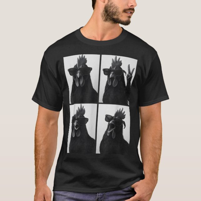 Funny Rooster With Sungles Photobooth Selfie Farm  T-Shirt (Front)