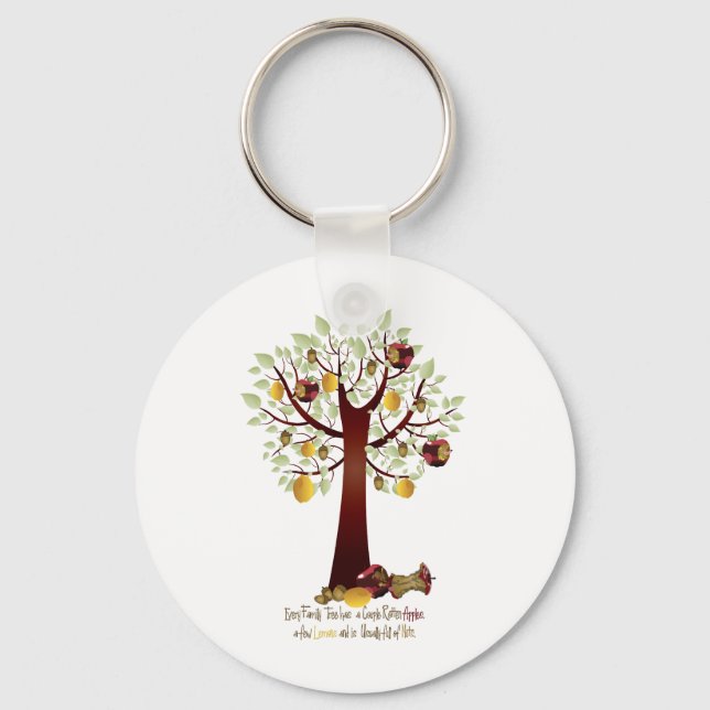 Funny Rotten Apple Family Tree Keychain (Front)