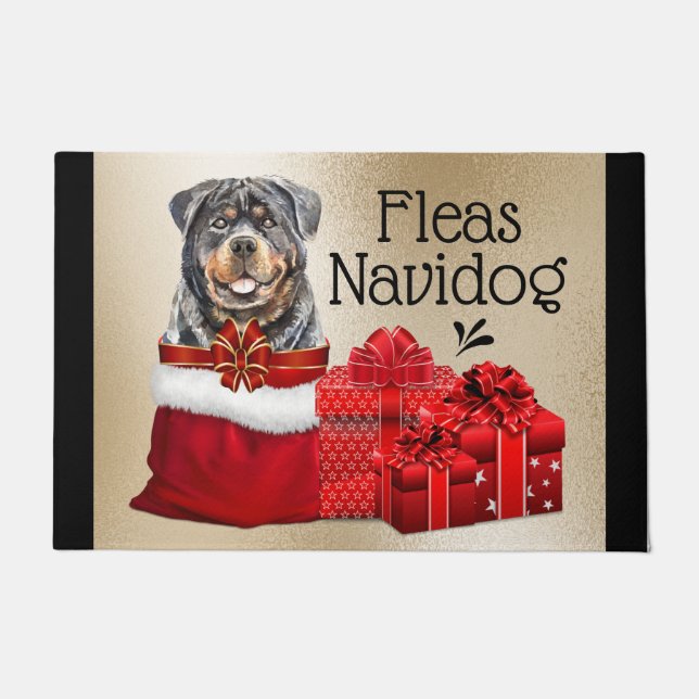 Funny Rottweiler Christmas fleas navidog gifts Doormat (Front)