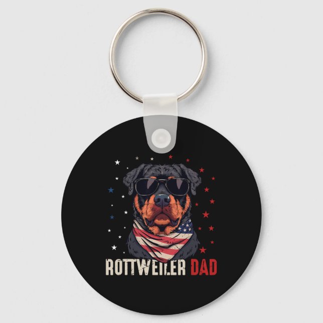 Funny Rottweiler Dad Usa Stars 4th Of July Fathers Keychain (Front)