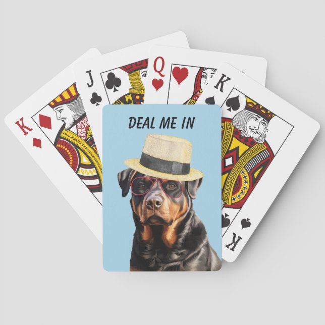 Funny Rottweiler Dog Deal Me In Playing Cards (Back)
