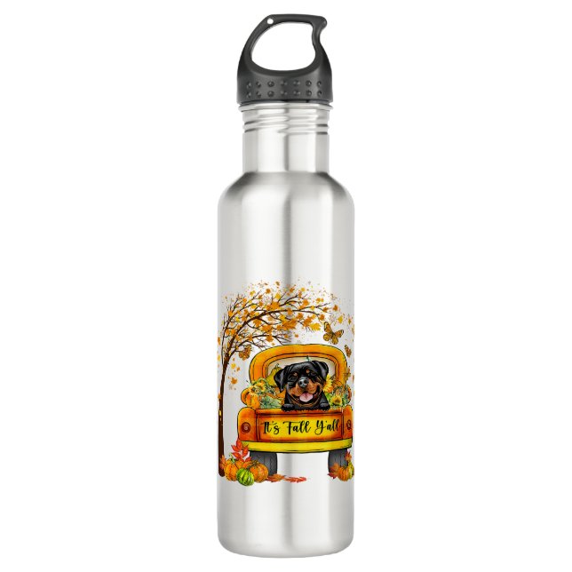 Funny Rottweiler Dog Pet Lover Fall Autumn Leafs 710 Ml Water Bottle (Front)