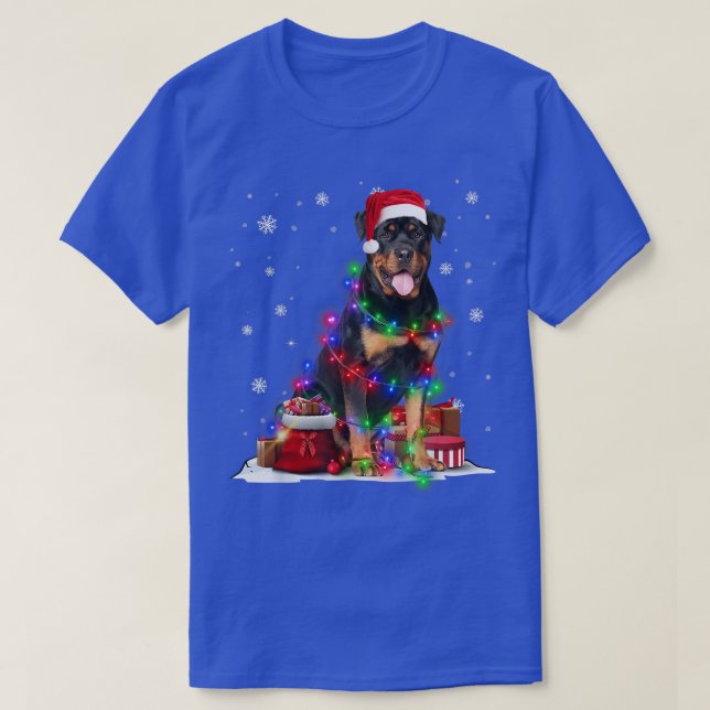 Funny Rottweiler Dog Tree Christmas Lights Xmas Pa T-Shirt (Design Front)