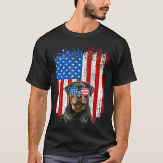 Funny Rottweiler Dog Usa American Flag Gifts T-Shirt