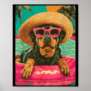 Funny Rottweiler in Sungles Cute Dog Trocal ol Poster