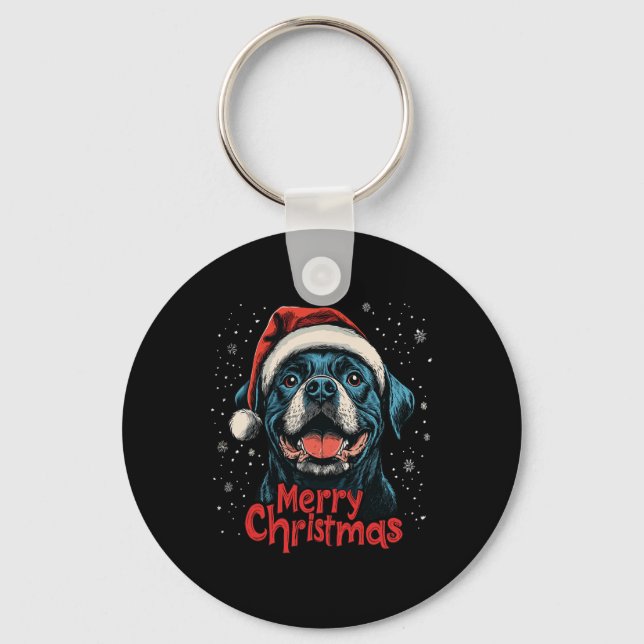 Funny Rottweiler Santa Merry Christmas Rottie Love Keychain (Front)