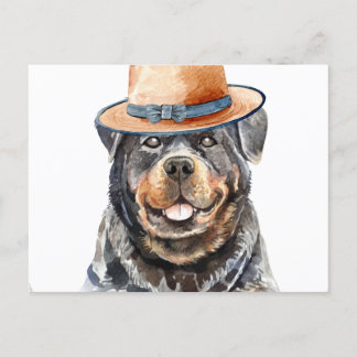 Funny Rottweiler With Hat Holiday Postcard