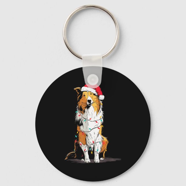 Funny Rough Collie Christmas Graphics Dog Lights L Keychain (Front)