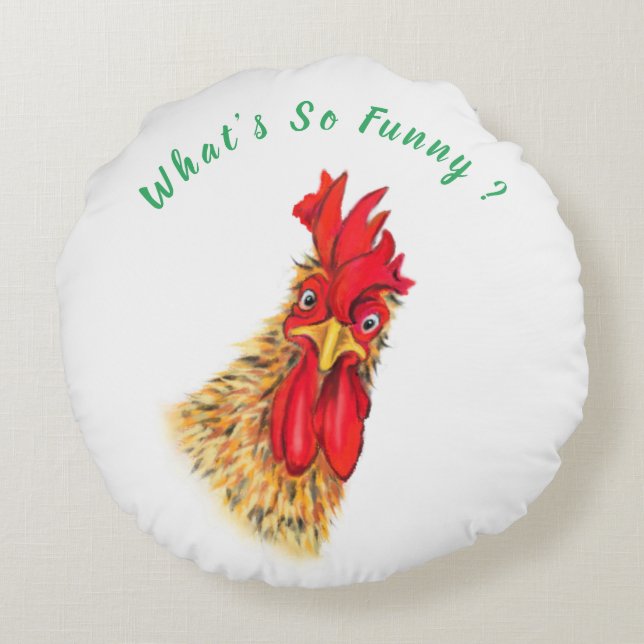 Funny Round Pillow with Surprised Rooster (Back)