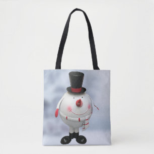 Funny Round Snowman Christmas Tote Bag