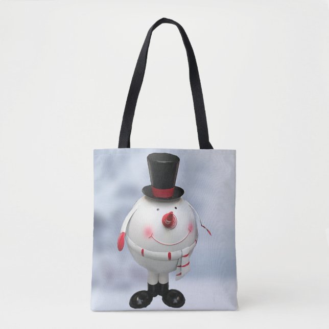 Funny Round Snowman Christmas Tote Bag (Front)