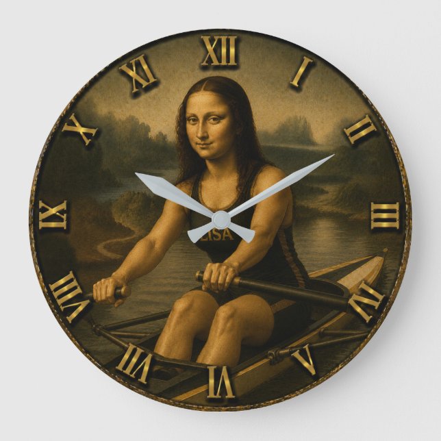 Funny Rowing Mona Lisa   Crew Racing Gift  Large Clock (Front)
