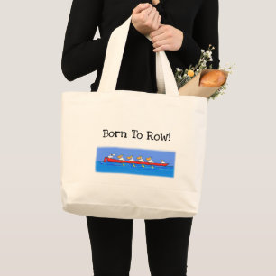 Funny rowing pelicans cartoon large tote bag