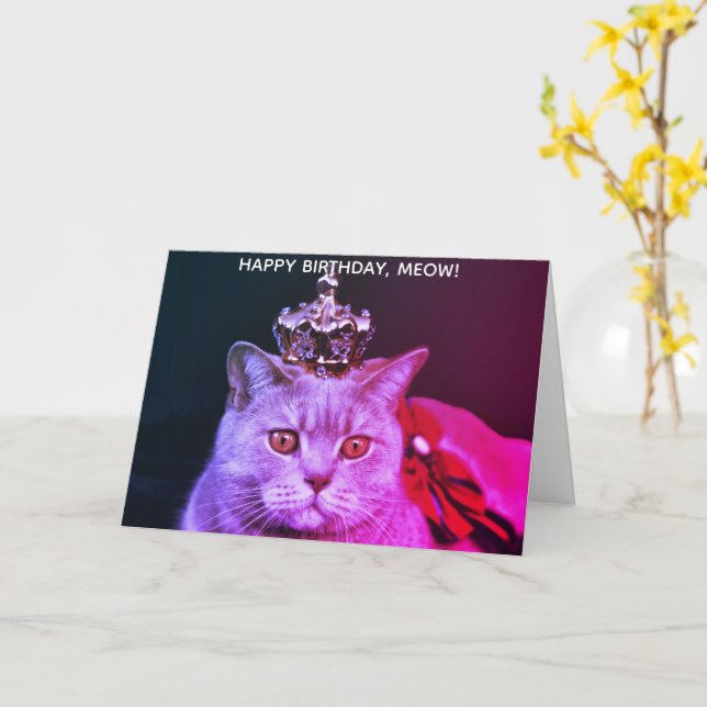Funny Royal Cat Happy Birthday Card (Yellow Flower)