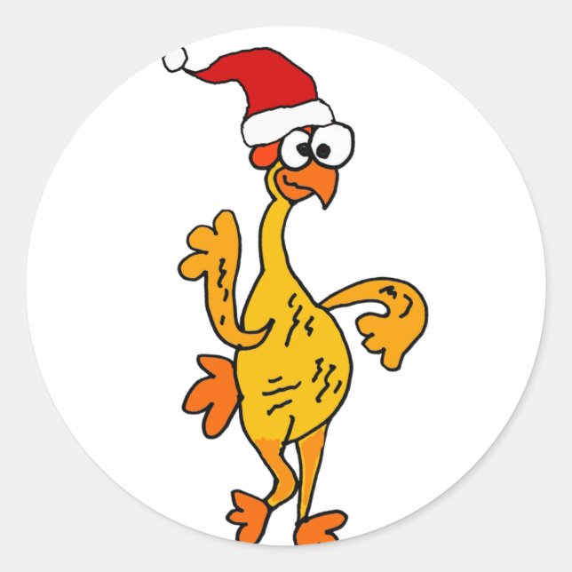Funny Rubber Chicken Christmas Cartoon Classic Round Sticker (Front)