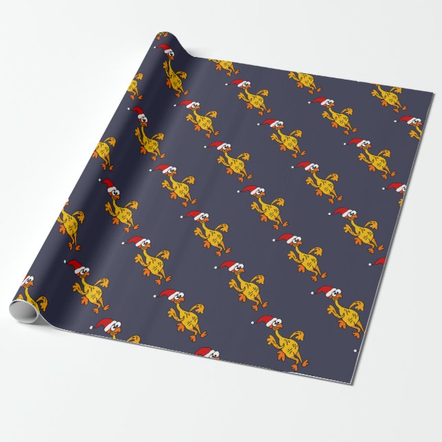 Funny Rubber Chicken Christmas Cartoon Wrapping Paper (Unrolled)