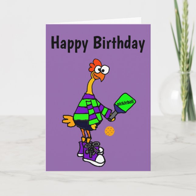 Funny Rubber Chicken Playing Pickleball Card (Front)