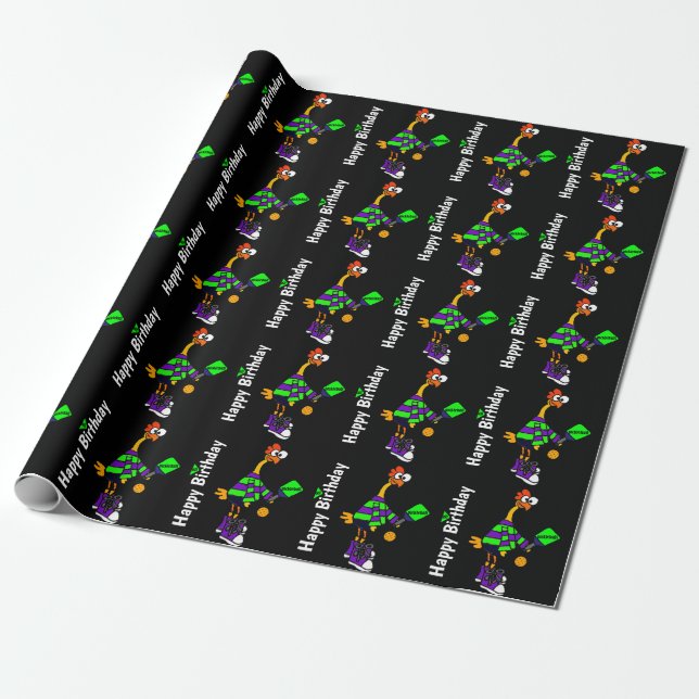 Funny Rubber Chicken Playing Pickleball Wrapping Paper (Unrolled)