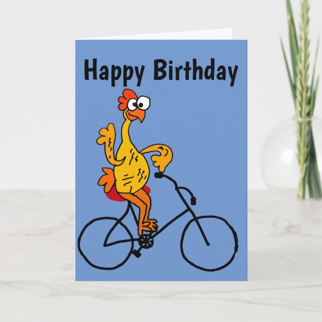 Funny Rubber Chicken Riding Bicycle Card (Front)