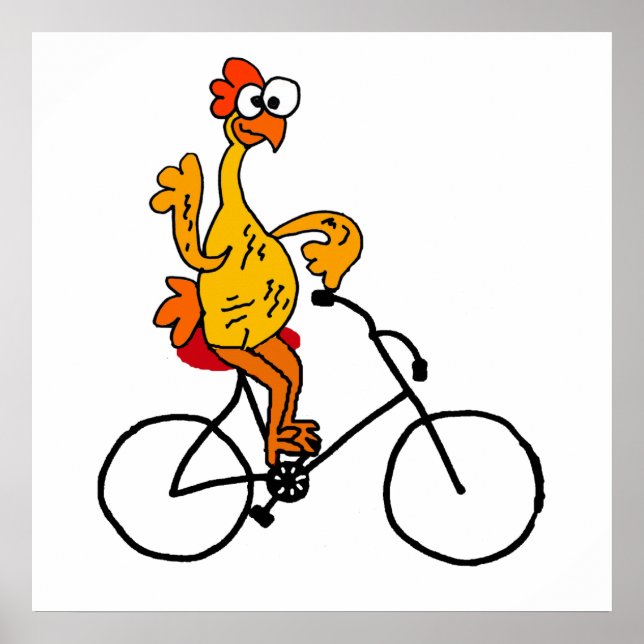 Funny Rubber Chicken Riding Bicycle Poster (Front)
