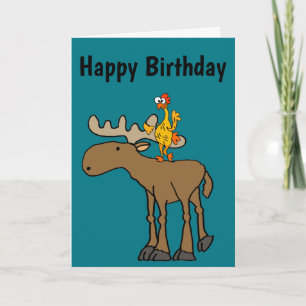 Funny Rubber Chicken Riding Moose Cartoon Card