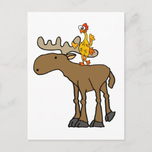 Funny Rubber Chicken Riding Moose Cartoon Postcard