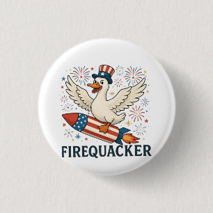 Funny Rubber Duck USA Patriotic Firequacker 4th 1 Inch Round Button