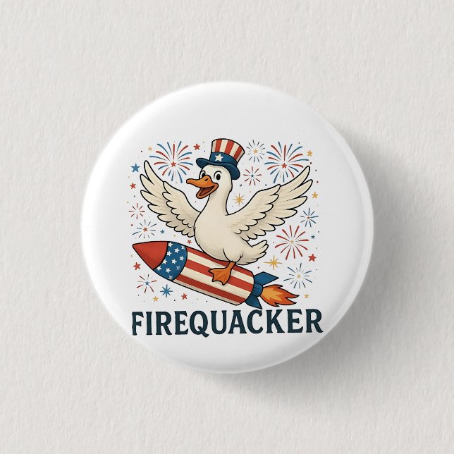 Funny Rubber Duck USA Patriotic Firequacker 4th 1 Inch Round Button (Front)