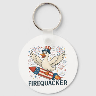 Funny Rubber Duck USA Patriotic Firequacker 4th Keychain