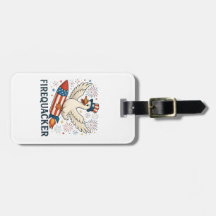 Funny Rubber Duck USA Patriotic Firequacker 4th Luggage Tag