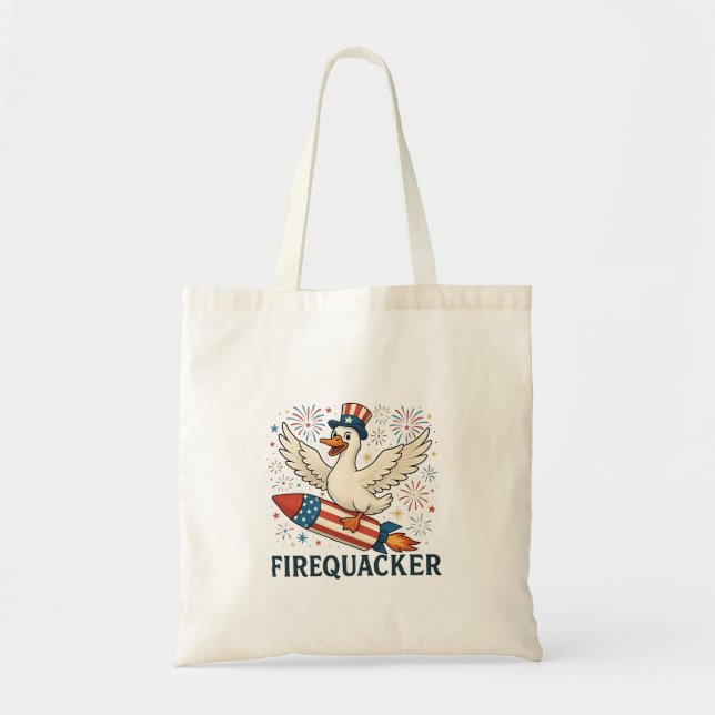 Funny Rubber Duck USA Patriotic Firequacker 4th Tote Bag (Front)