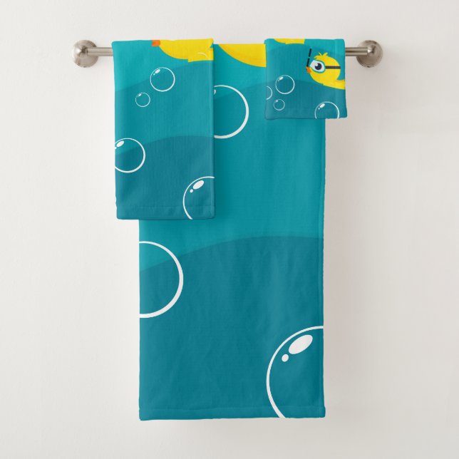 Funny Rubber Duckie Sea Beach Baby  Bath Towel Set (Insitu)