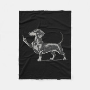 Funny Rude Black Dachshund Dog Meme Middle Finger  Fleece Blanket
