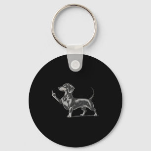 Funny Rude Black Dachshund Dog Meme Middle Finger Keychain